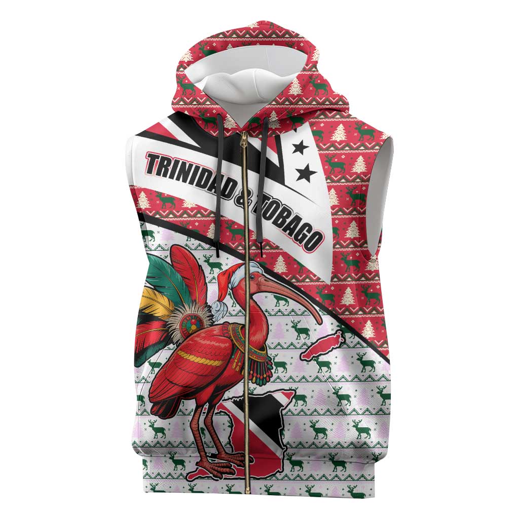Trinidad and Tobago Christmas Sleeveless Zip Hoodie Christmas Bird Santa and Reindeer Design - Wonder Print Shop