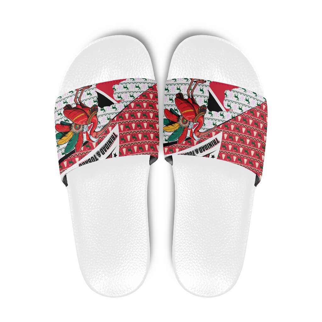 Trinidad and Tobago Christmas Slide Sandals Christmas Bird Santa and Reindeer Design - Wonder Print Shop