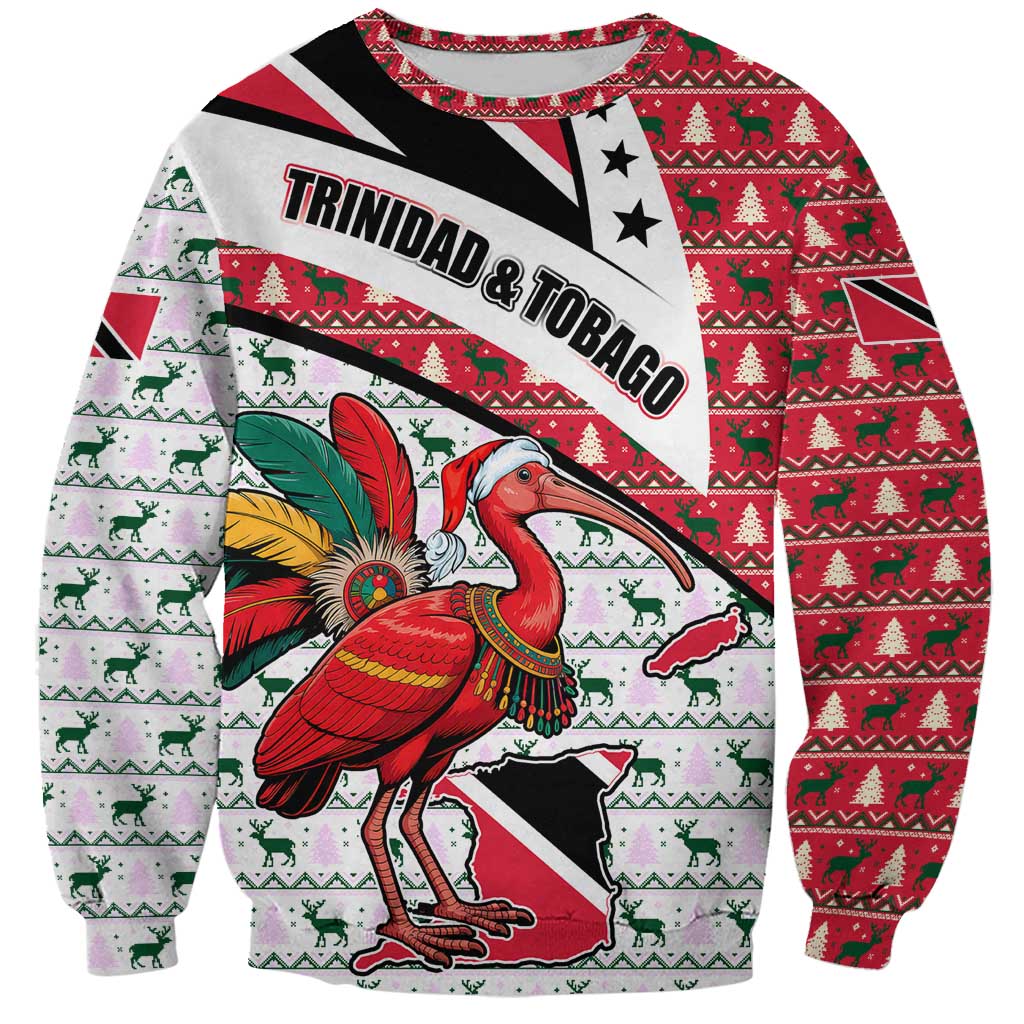 Trinidad and Tobago Christmas Sweatshirt Christmas Bird Santa and Reindeer Design - Wonder Print Shop