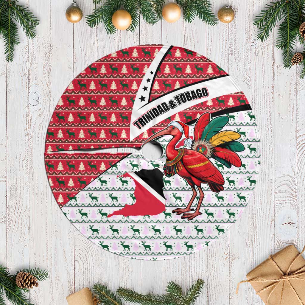 Trinidad and Tobago Christmas Tree Skirt Christmas Bird Santa and Reindeer Design - Wonder Print Shop