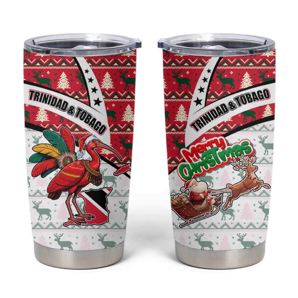 Trinidad and Tobago Christmas Tumbler Cup Christmas Bird Santa and Reindeer Design - Wonder Print Shop