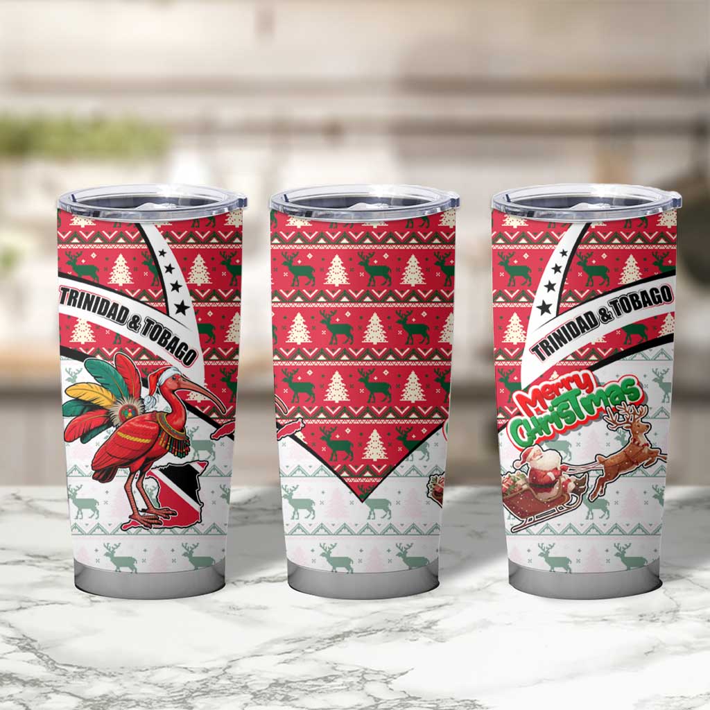 Trinidad and Tobago Christmas Tumbler Cup Christmas Bird Santa and Reindeer Design - Wonder Print Shop