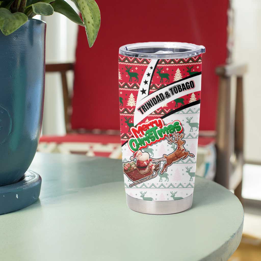 Trinidad and Tobago Christmas Tumbler Cup Christmas Bird Santa and Reindeer Design - Wonder Print Shop