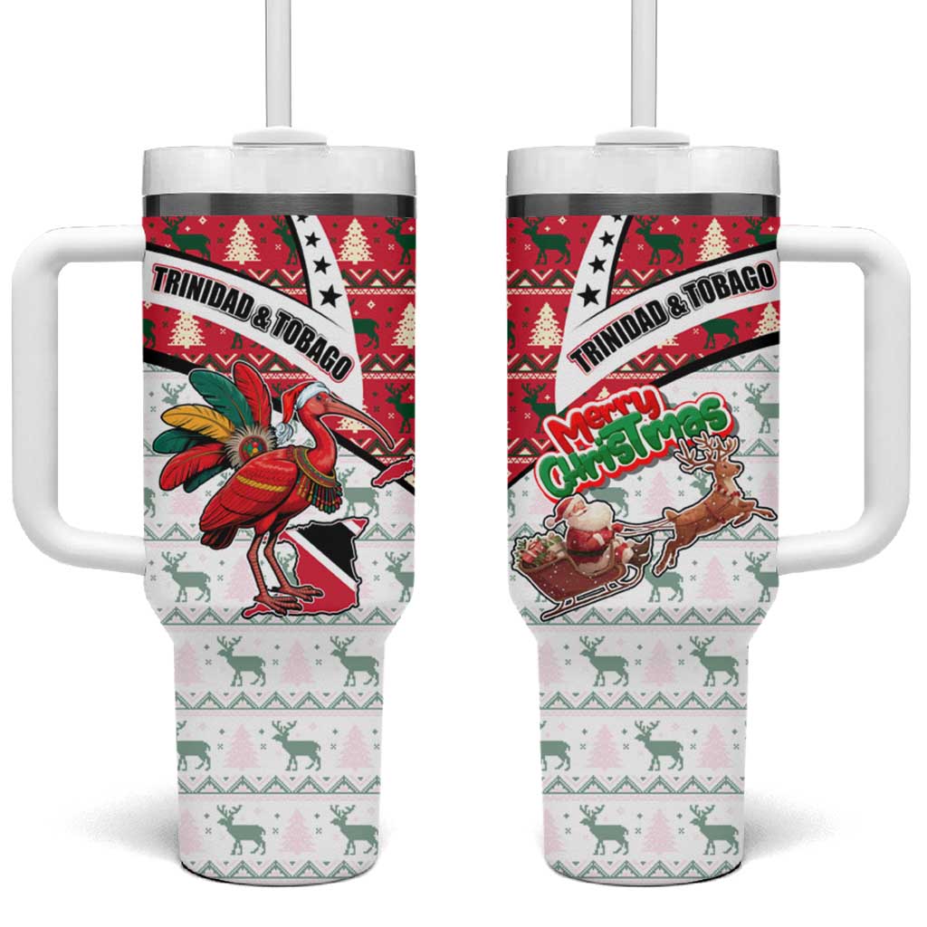 Trinidad and Tobago Christmas Tumbler With Handle Christmas Bird Santa and Reindeer Design - Wonder Print Shop