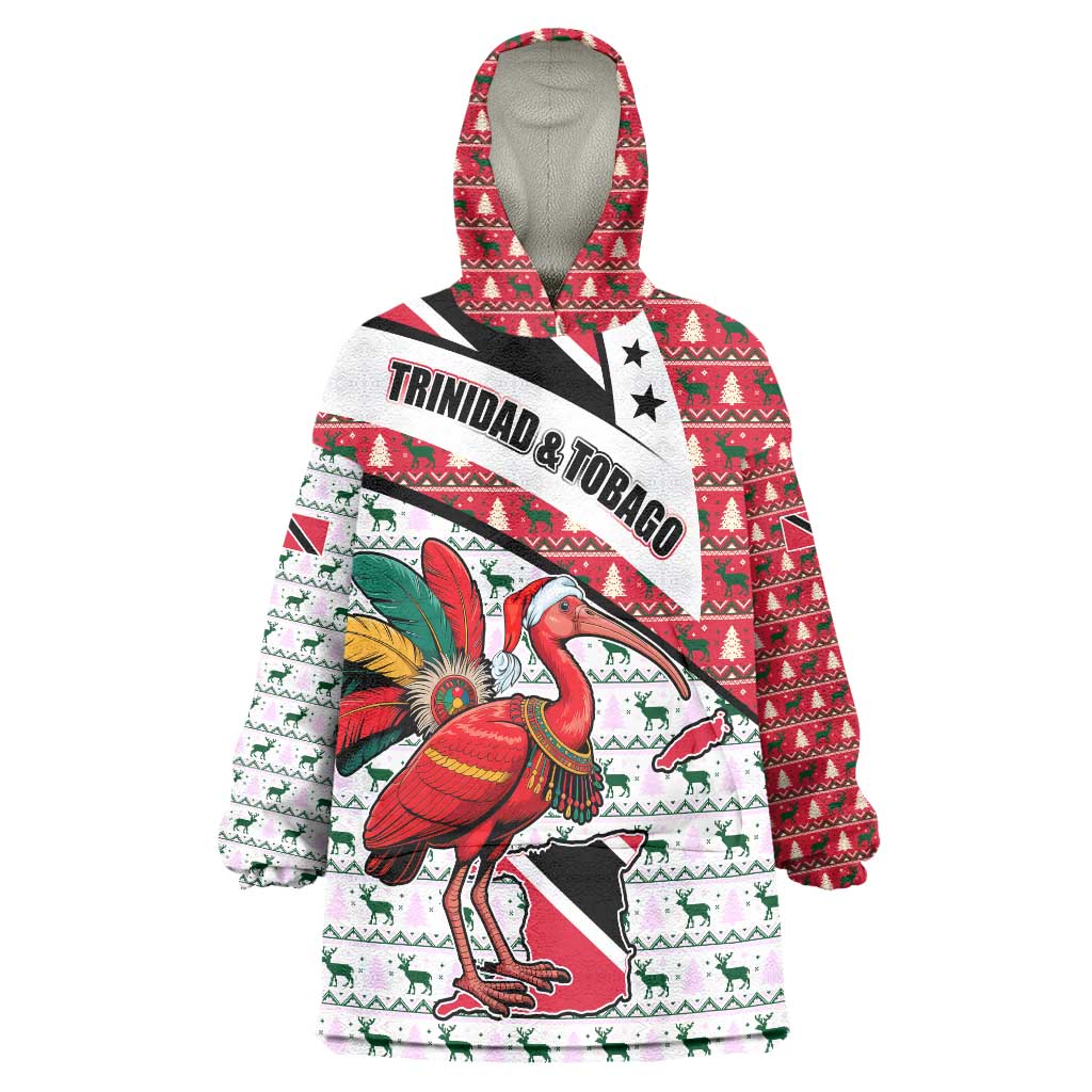 Trinidad and Tobago Christmas Wearable Blanket Hoodie Christmas Bird Santa and Reindeer Design - Wonder Print Shop