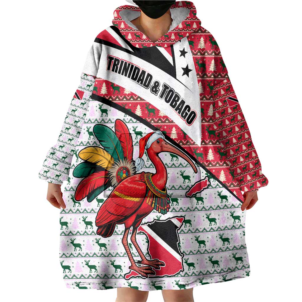 Trinidad and Tobago Christmas Wearable Blanket Hoodie Christmas Bird Santa and Reindeer Design - Wonder Print Shop