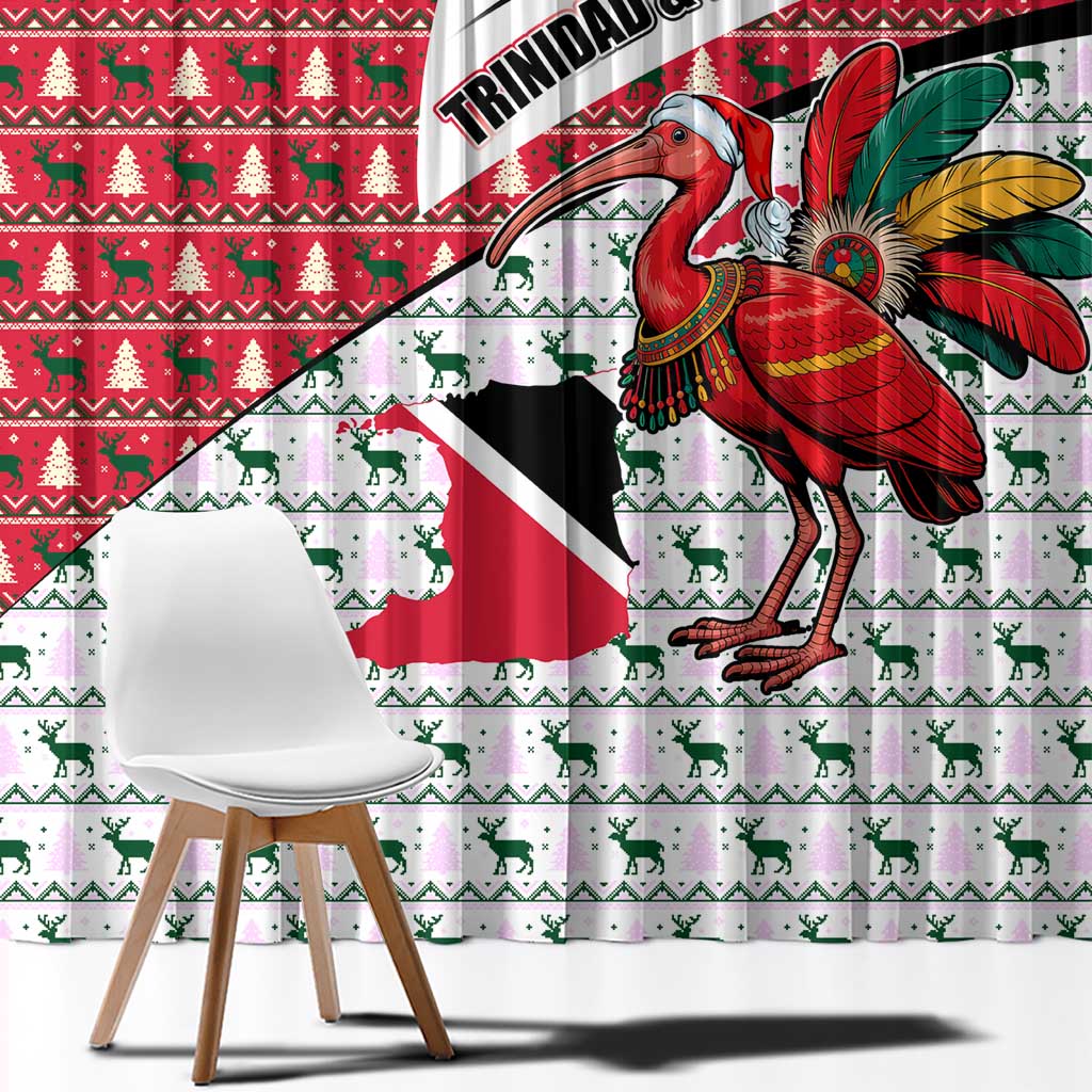 Trinidad and Tobago Christmas Window Curtain Christmas Bird Santa and Reindeer Design - Wonder Print Shop