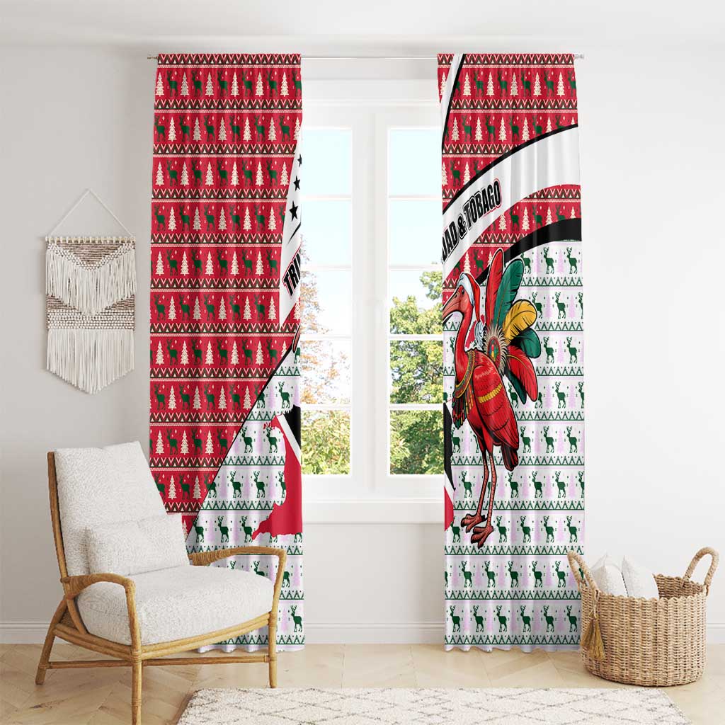 Trinidad and Tobago Christmas Window Curtain Christmas Bird Santa and Reindeer Design - Wonder Print Shop