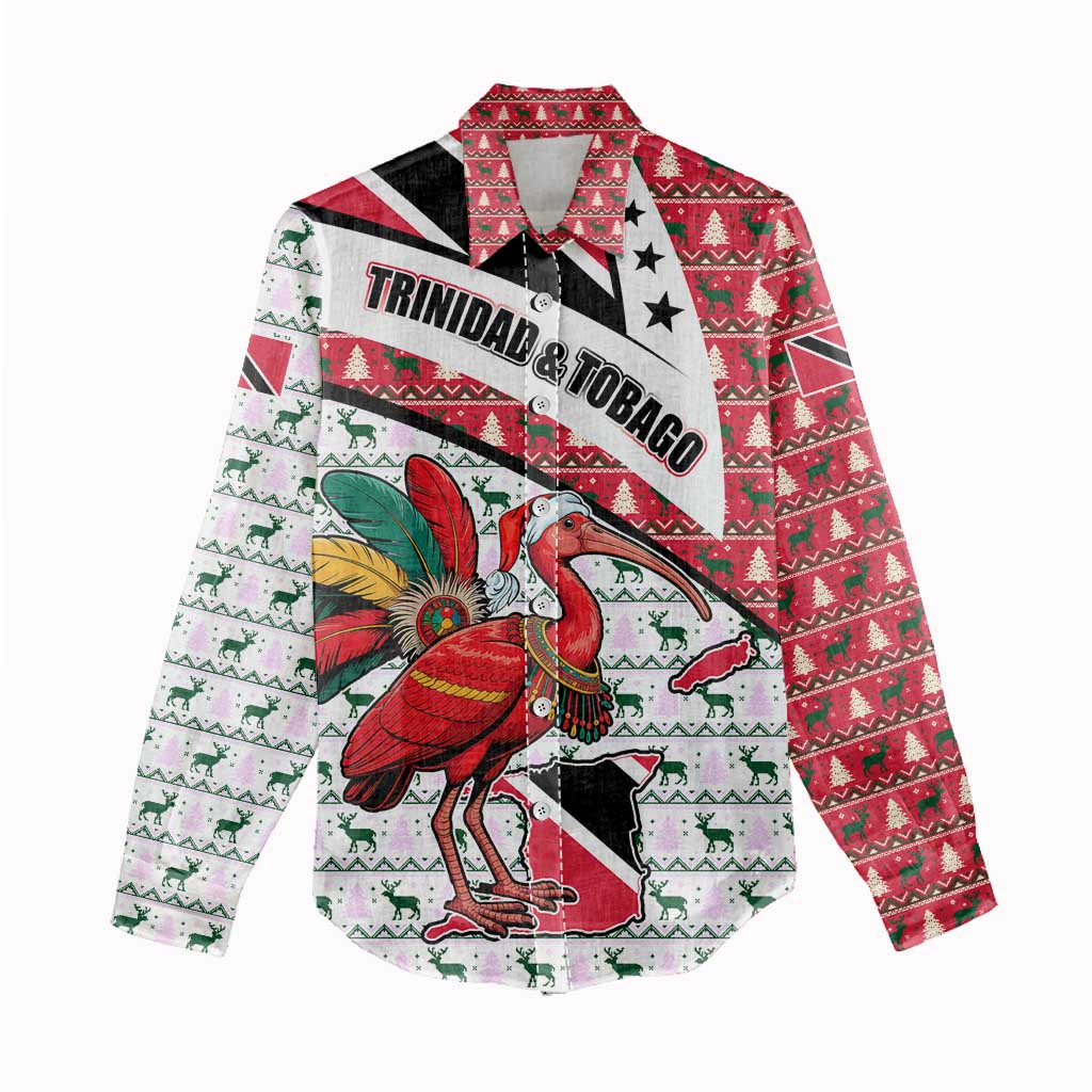 Trinidad and Tobago Christmas Women Casual Shirt Christmas Bird Santa and Reindeer Design - Wonder Print Shop