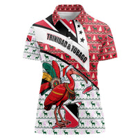 Trinidad and Tobago Christmas Women Polo Shirt Christmas Bird Santa and Reindeer Design - Wonder Print Shop