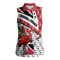 Trinidad and Tobago Christmas Women Sleeveless Polo Shirt Christmas Bird Santa and Reindeer Design - Wonder Print Shop