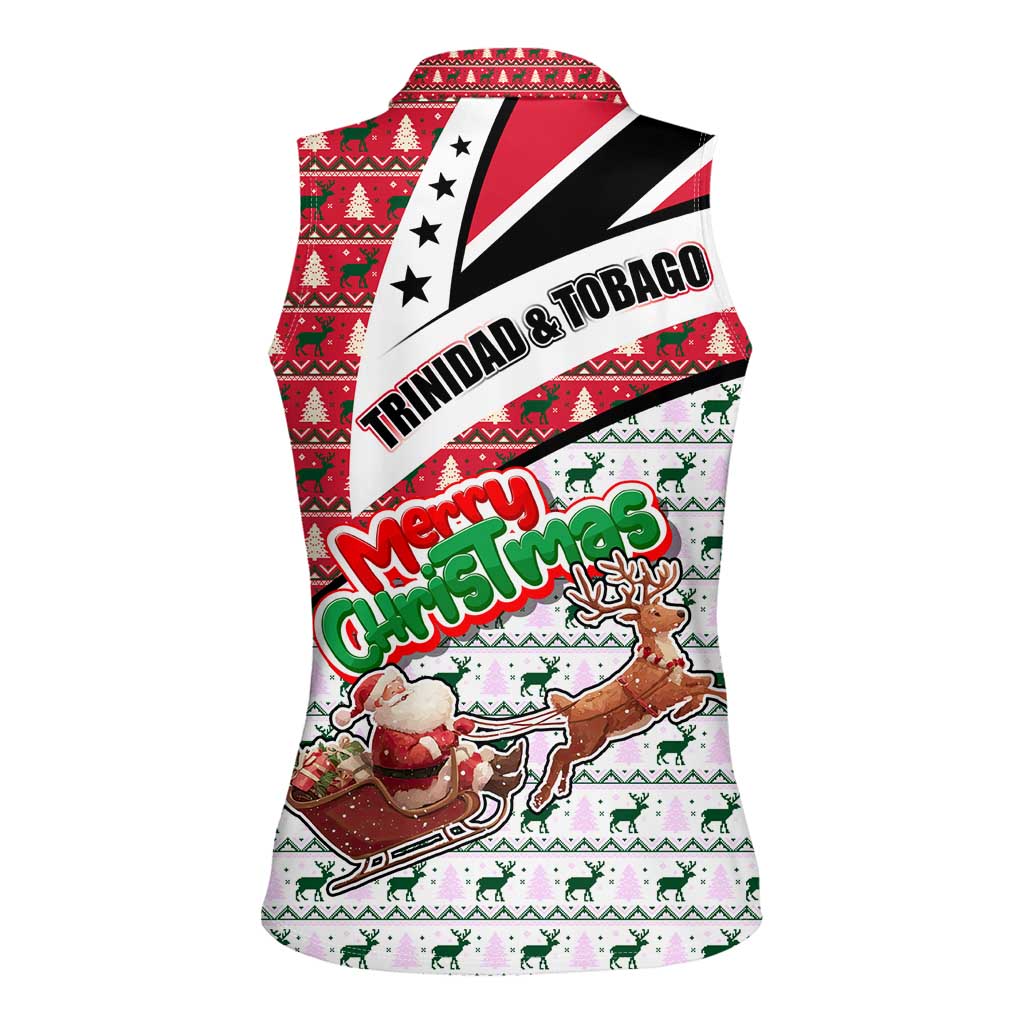 Trinidad and Tobago Christmas Women Sleeveless Polo Shirt Christmas Bird Santa and Reindeer Design - Wonder Print Shop
