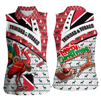 Trinidad and Tobago Christmas Women Sleeveless Polo Shirt Christmas Bird Santa and Reindeer Design - Wonder Print Shop