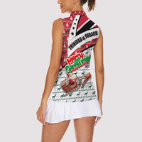 Trinidad and Tobago Christmas Women Sleeveless Polo Shirt Christmas Bird Santa and Reindeer Design - Wonder Print Shop