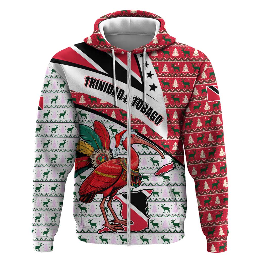 Trinidad and Tobago Christmas Zip Hoodie Christmas Bird Santa and Reindeer Design - Wonder Print Shop