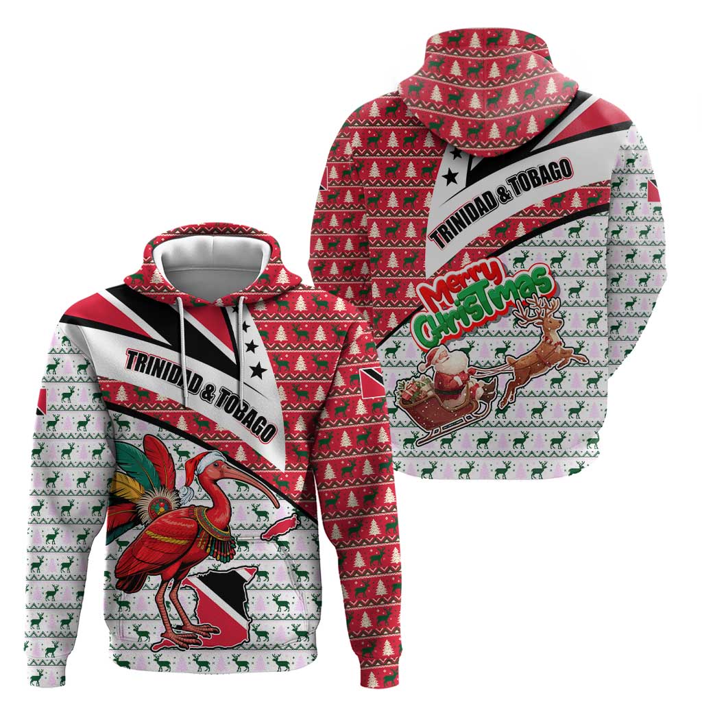 Trinidad and Tobago Christmas Zip Hoodie Christmas Bird Santa and Reindeer Design - Wonder Print Shop