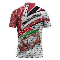 Trinidad and Tobago Christmas Zipper Polo Shirt Christmas Bird Santa and Reindeer Design - Wonder Print Shop