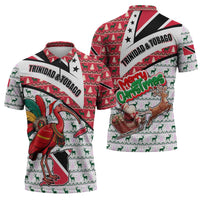 Trinidad and Tobago Christmas Zipper Polo Shirt Christmas Bird Santa and Reindeer Design - Wonder Print Shop