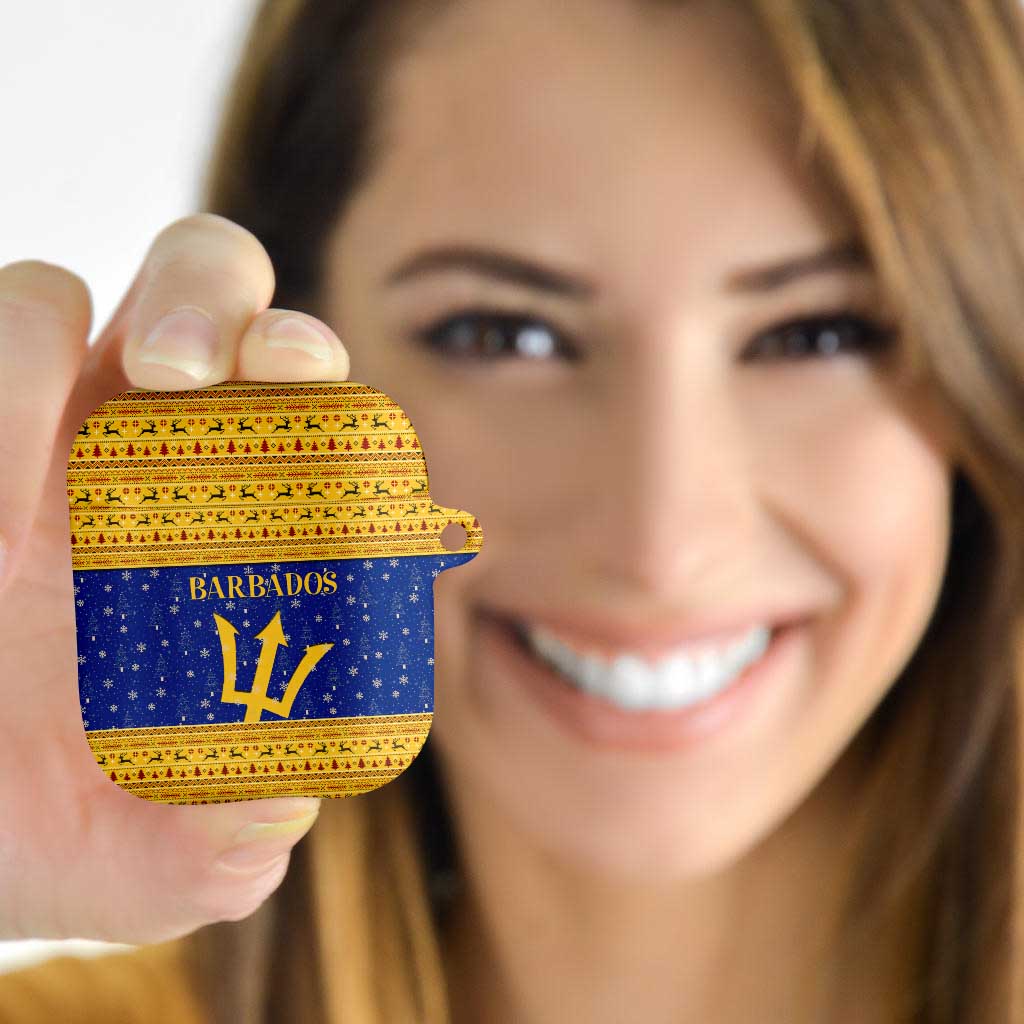 Barbados Christmas AirPods Case with Blue Yellow Xmas Trident Santa and Reindeer - Wonder Print Shop