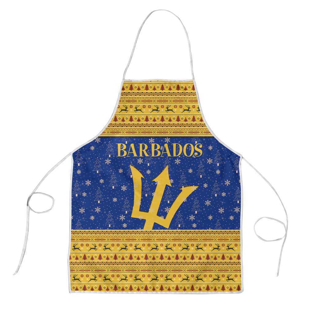 Barbados Christmas Apron with Blue Yellow Xmas Trident Santa and Reindeer - Wonder Print Shop