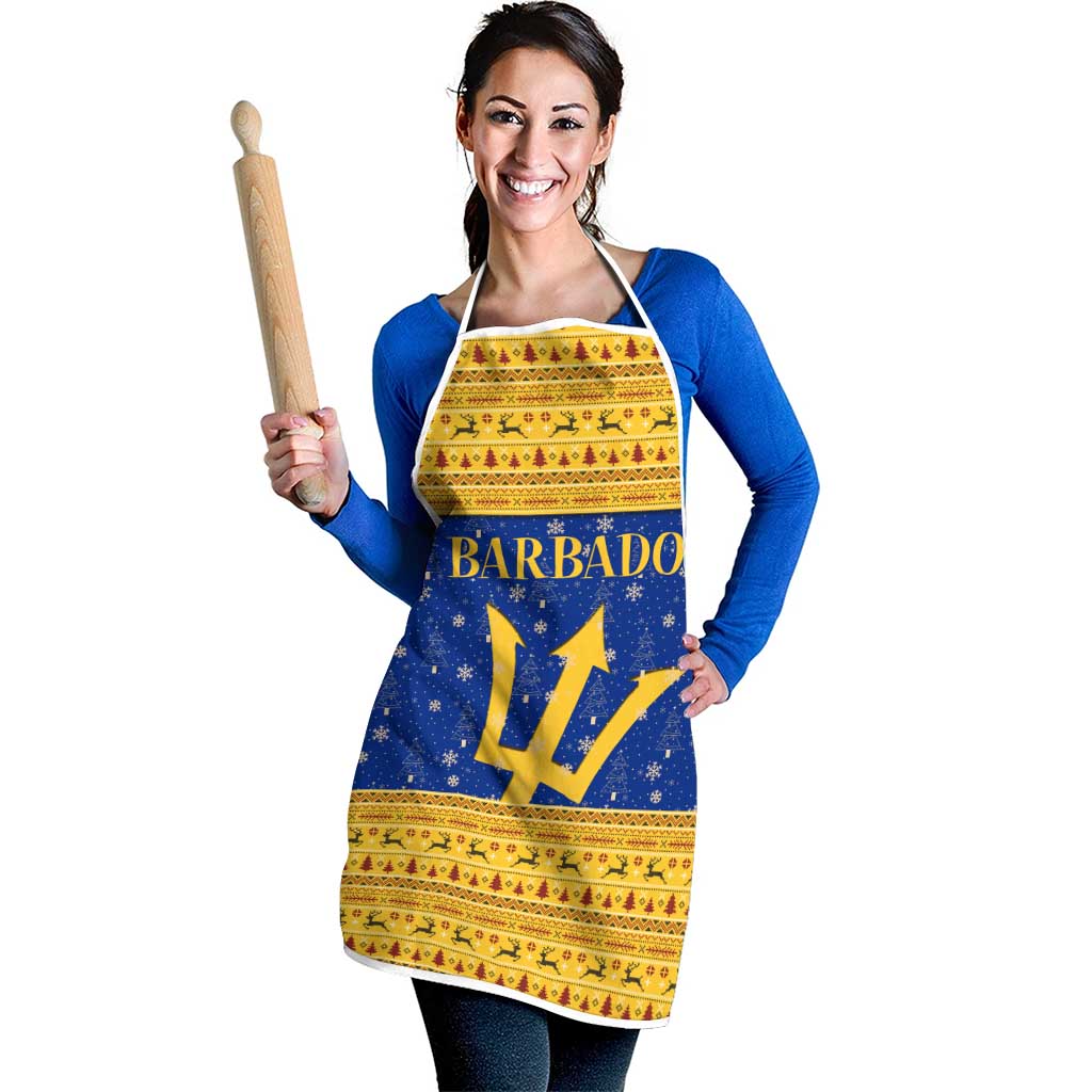 Barbados Christmas Apron with Blue Yellow Xmas Trident Santa and Reindeer - Wonder Print Shop