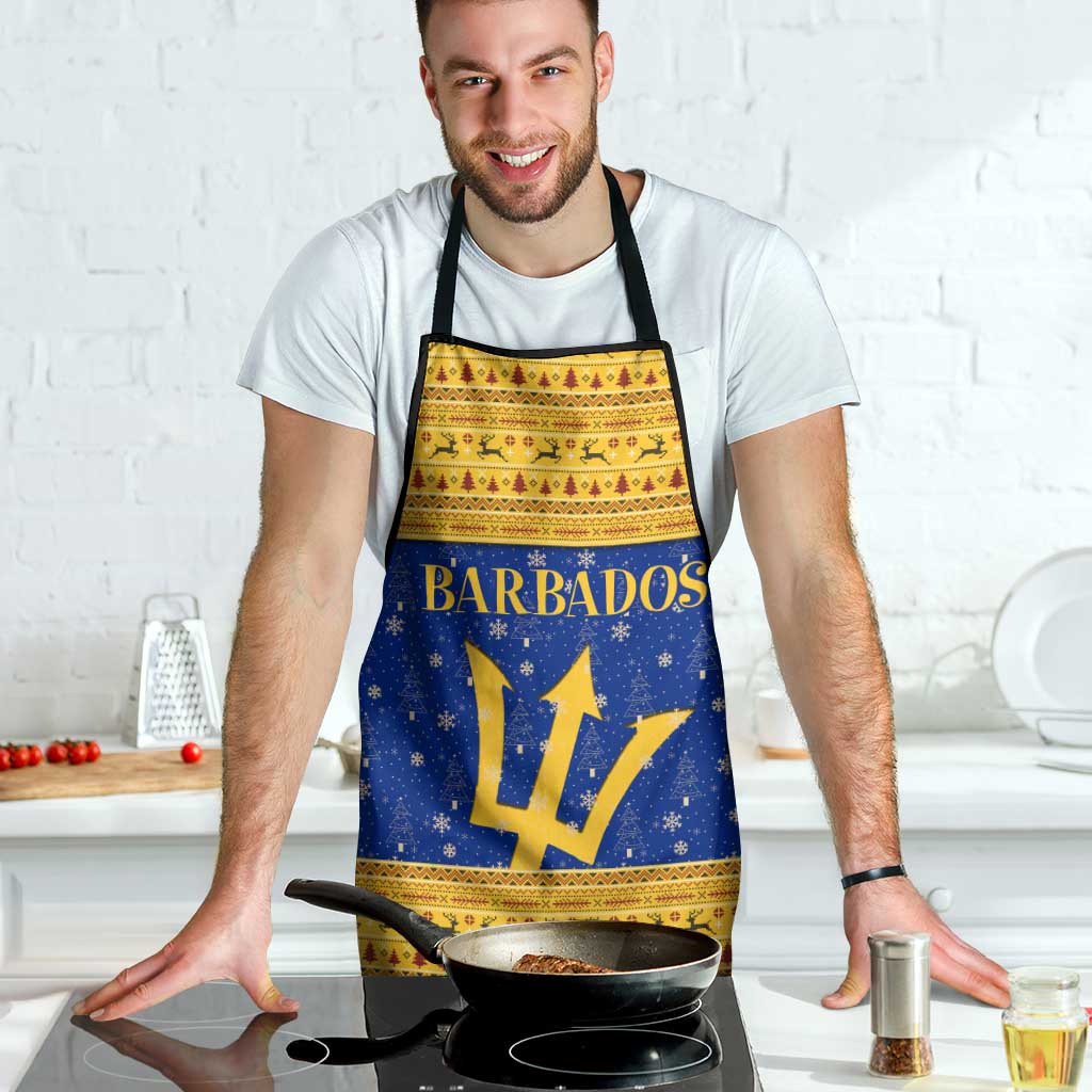 Barbados Christmas Apron with Blue Yellow Xmas Trident Santa and Reindeer - Wonder Print Shop