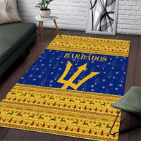 Barbados Christmas Area Rug with Blue Yellow Xmas Trident Santa and Reindeer - Wonder Print Shop