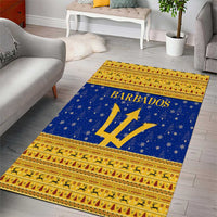 Barbados Christmas Area Rug with Blue Yellow Xmas Trident Santa and Reindeer - Wonder Print Shop