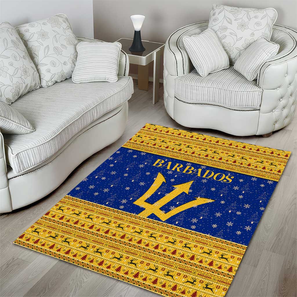 Barbados Christmas Area Rug with Blue Yellow Xmas Trident Santa and Reindeer - Wonder Print Shop