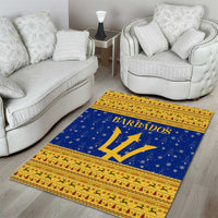 Barbados Christmas Area Rug with Blue Yellow Xmas Trident Santa and Reindeer - Wonder Print Shop