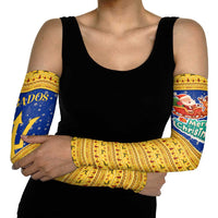 Barbados Christmas Arm Sleeves with Blue Yellow Xmas Trident Santa and Reindeer - Wonder Print Shop