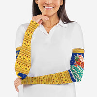 Barbados Christmas Arm Sleeves with Blue Yellow Xmas Trident Santa and Reindeer - Wonder Print Shop