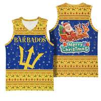 Barbados Christmas Basketball Jersey with Blue Yellow Xmas Trident Santa and Reindeer - Wonder Print Shop