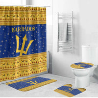 Barbados Christmas Bathroom Set with Blue Yellow Xmas Trident Santa and Reindeer - Wonder Print Shop