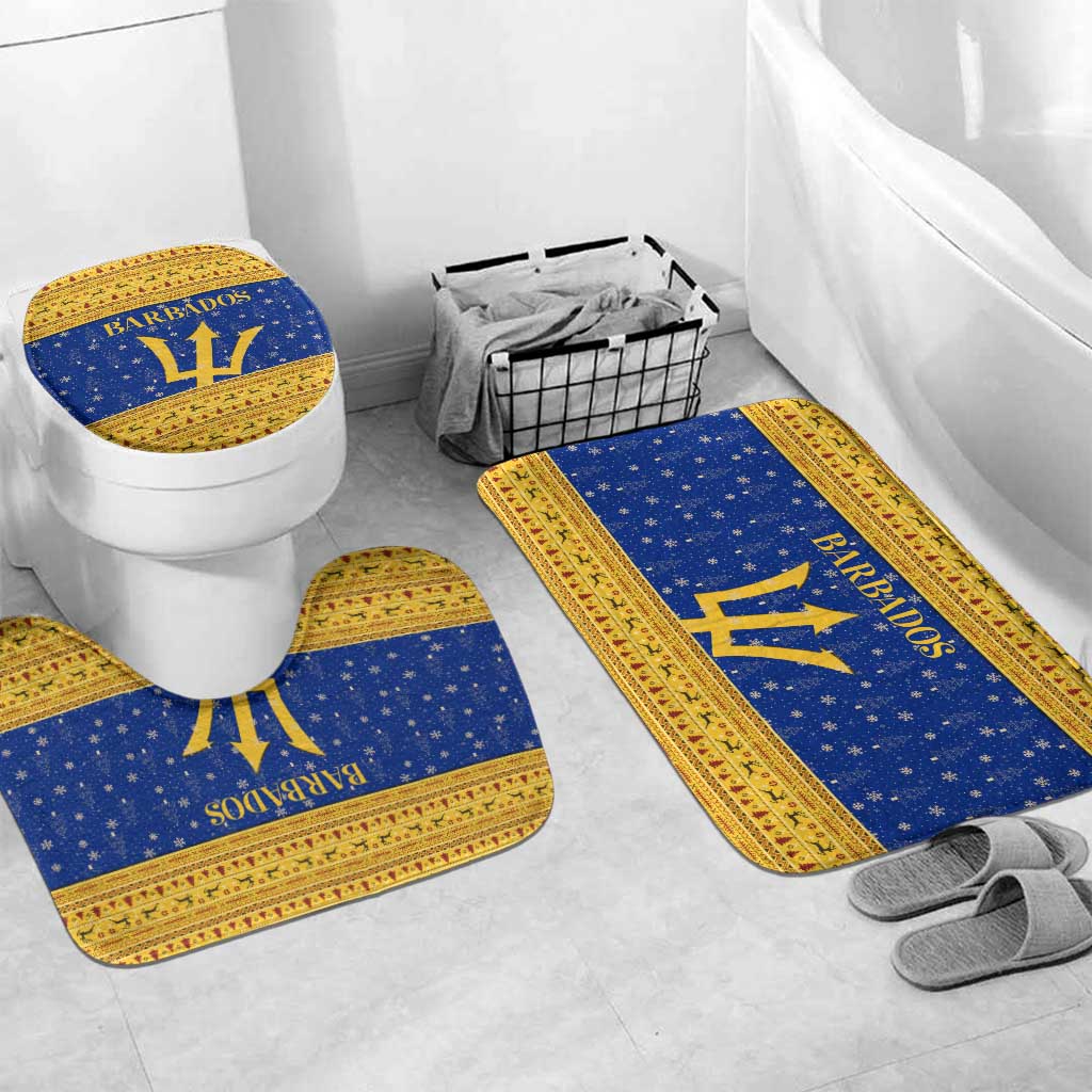Barbados Christmas Bathroom Set with Blue Yellow Xmas Trident Santa and Reindeer - Wonder Print Shop
