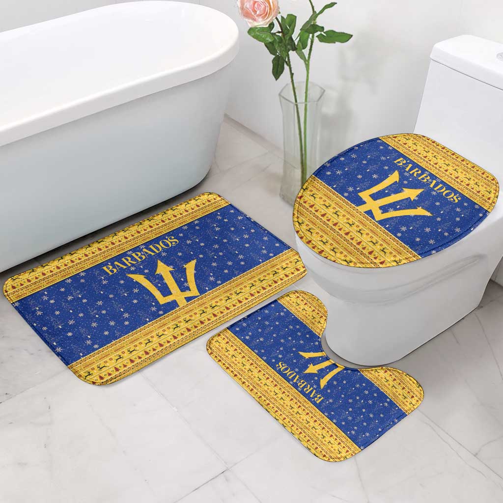 Barbados Christmas Bathroom Set with Blue Yellow Xmas Trident Santa and Reindeer - Wonder Print Shop