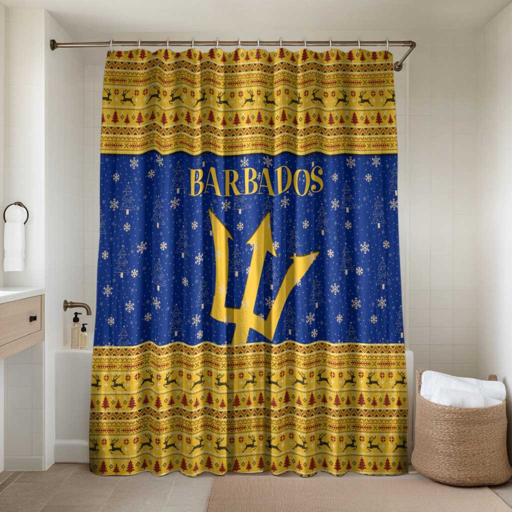 Barbados Christmas Bathroom Set with Blue Yellow Xmas Trident Santa and Reindeer - Wonder Print Shop