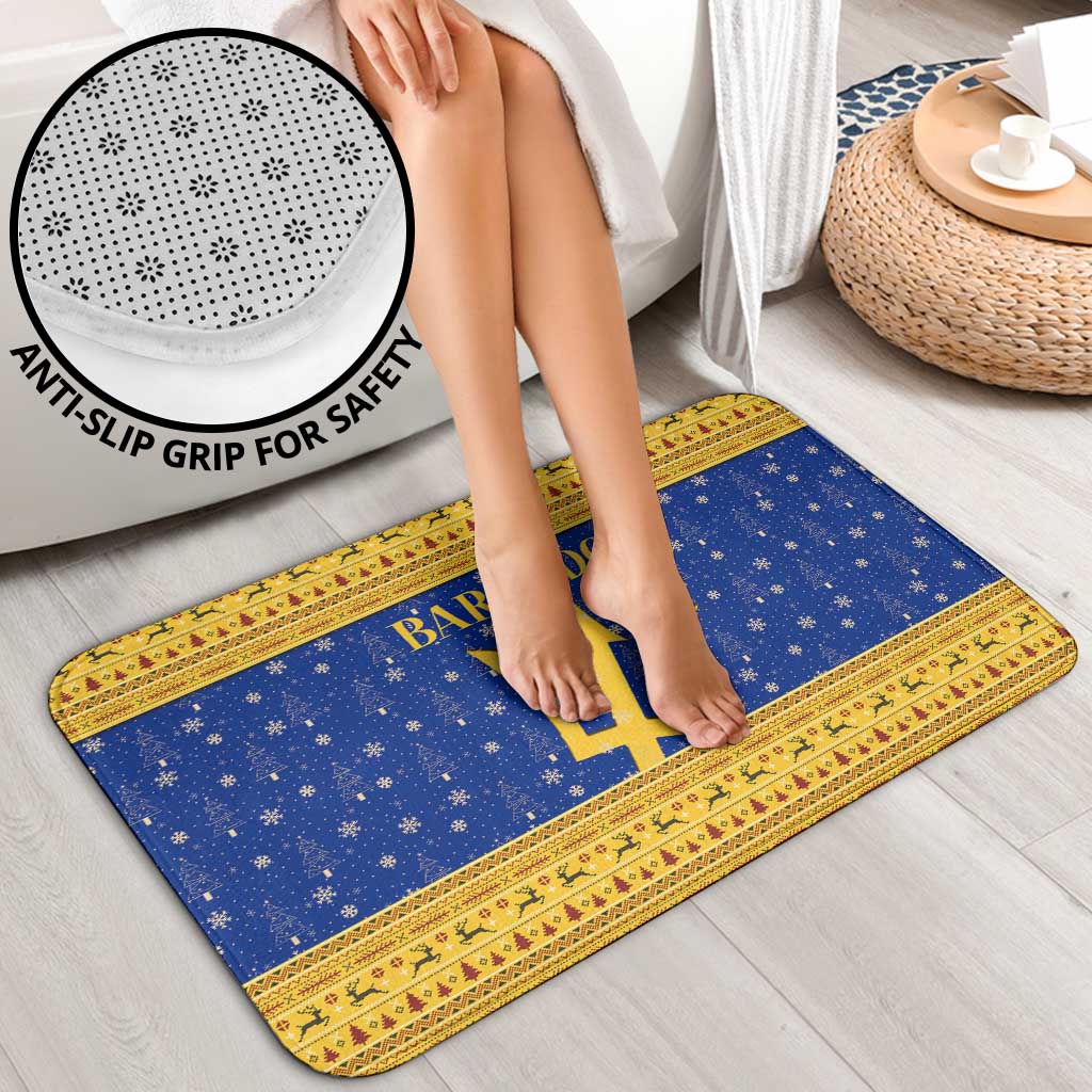 Barbados Christmas Bathroom Set with Blue Yellow Xmas Trident Santa and Reindeer - Wonder Print Shop