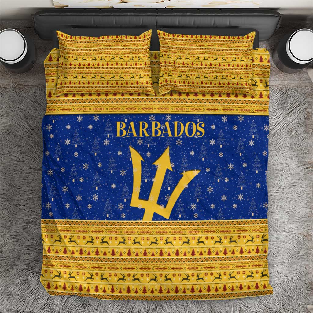 Barbados Christmas Bedding Set with Blue Yellow Xmas Trident Santa and Reindeer - Wonder Print Shop