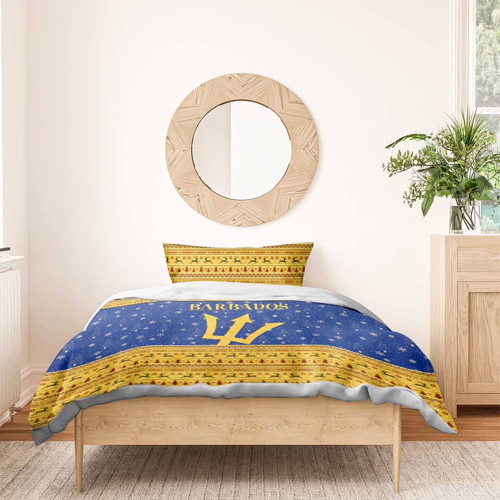 Barbados Christmas Bedding Set with Blue Yellow Xmas Trident Santa and Reindeer - Wonder Print Shop