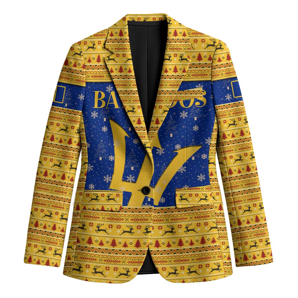 Barbados Christmas Blazer with Blue Yellow Xmas Trident Santa and Reindeer - Wonder Print Shop