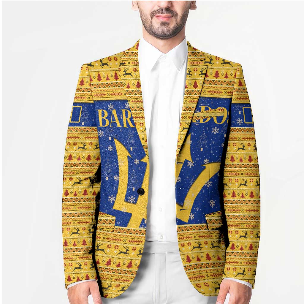 Barbados Christmas Blazer with Blue Yellow Xmas Trident Santa and Reindeer - Wonder Print Shop