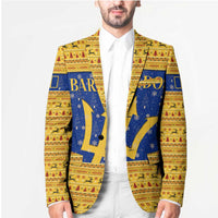 Barbados Christmas Blazer with Blue Yellow Xmas Trident Santa and Reindeer - Wonder Print Shop