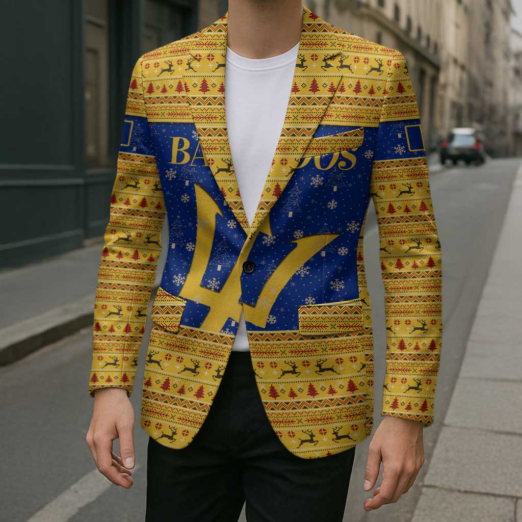 Barbados Christmas Blazer with Blue Yellow Xmas Trident Santa and Reindeer - Wonder Print Shop