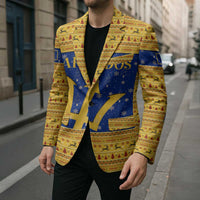 Barbados Christmas Blazer with Blue Yellow Xmas Trident Santa and Reindeer - Wonder Print Shop