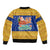 Barbados Christmas Bomber Jacket with Blue Yellow Xmas Trident Santa and Reindeer - Wonder Print Shop