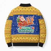 Barbados Christmas Bomber Puffer Jacket with Blue Yellow Xmas Trident Santa and Reindeer - Wonder Print Shop