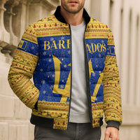 Barbados Christmas Bomber Puffer Jacket with Blue Yellow Xmas Trident Santa and Reindeer - Wonder Print Shop