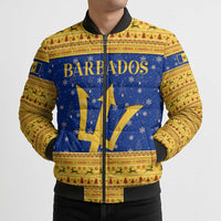 Barbados Christmas Bomber Puffer Jacket with Blue Yellow Xmas Trident Santa and Reindeer - Wonder Print Shop