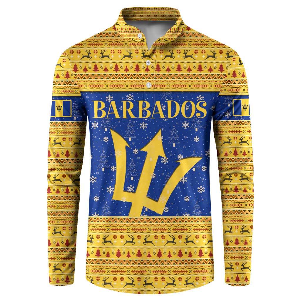 Barbados Christmas Button Sweatshirt with Blue Yellow Xmas Trident Santa and Reindeer - Wonder Print Shop